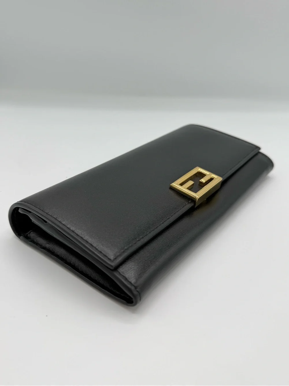 Fendi Baguette Black Leather Continental Wallet with Gold FF Lock